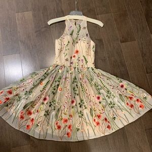 Terani off-white halter neck dress with garden flowers Size 2
